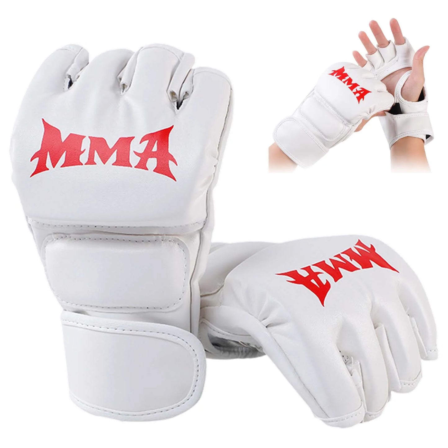 Martial Arts Training MMA Gloves Durable Construction Impact Resistance Sparring Mitts Suitable for Punching Bag Peaceful Pleasures Health and Wellness Mma white