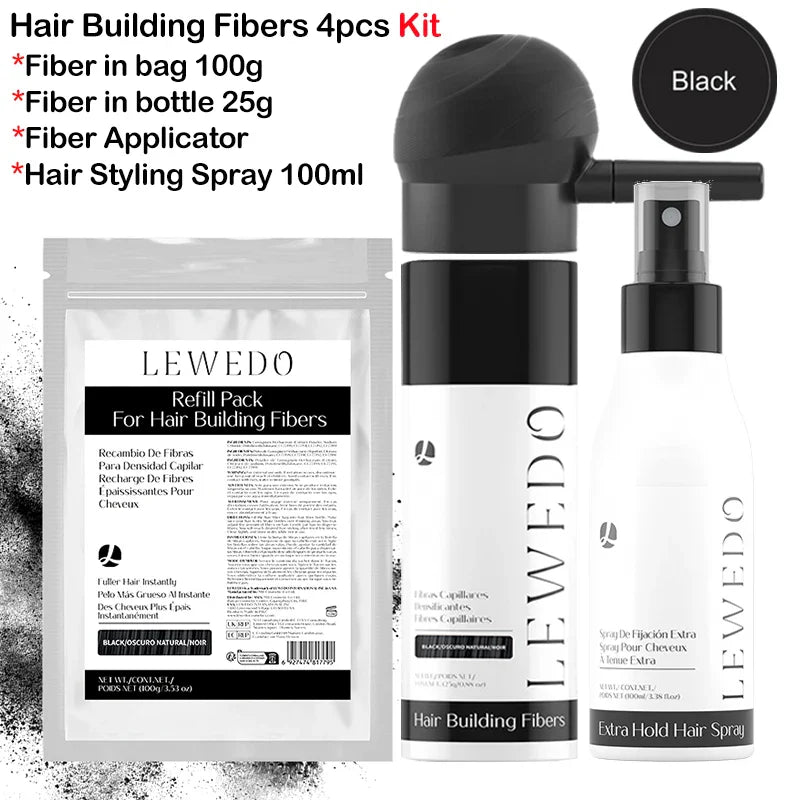 LEWEDO Keratin Hair Fiber Kit – Powder, Refill & Spray Applicator