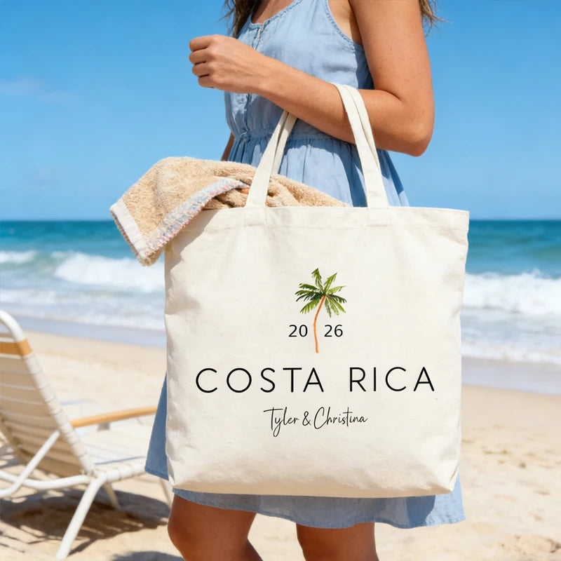 Personalized 2026 Palm Tree Beach Tote | Bachelorette Bridal Gift
