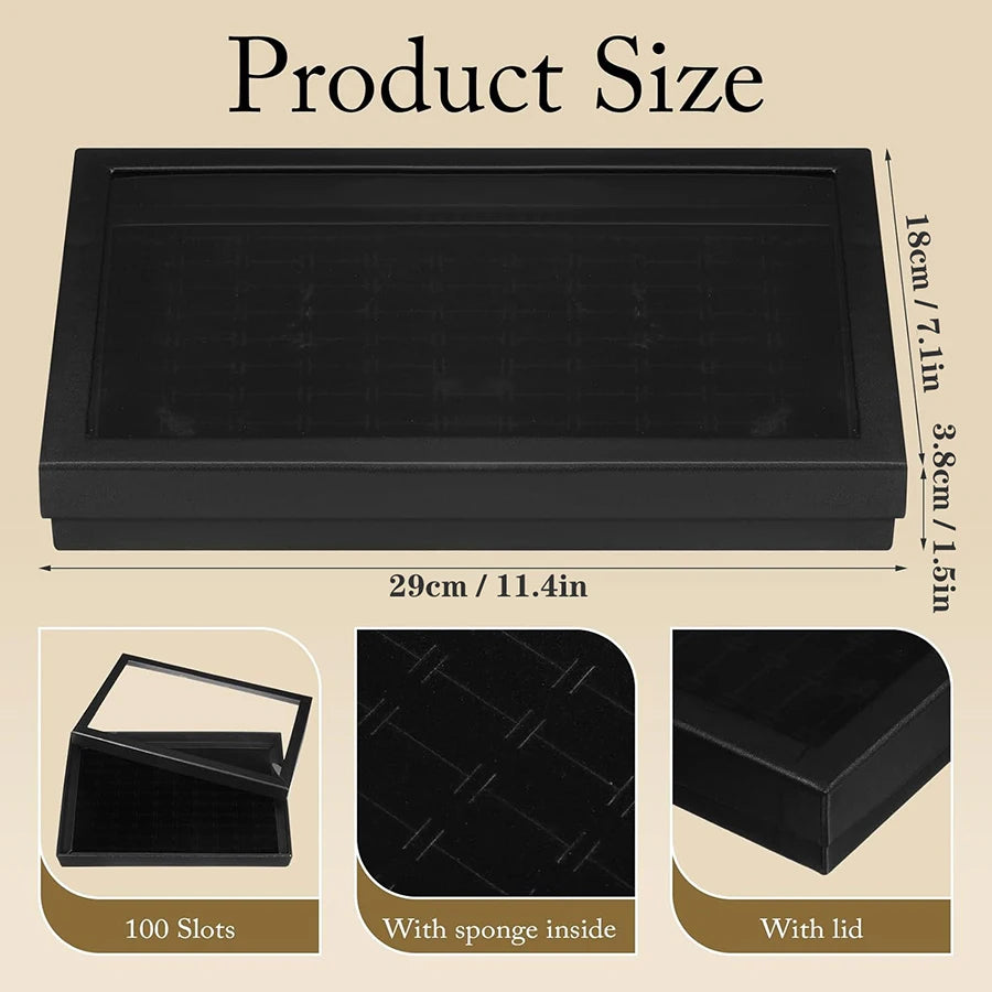 Velvet Ring & Stud Earring Organizer Tray – 100 Slots Jewelry Display Case & Storage Box