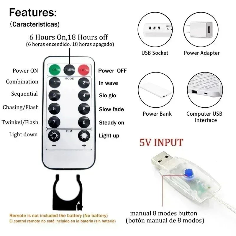 USB LED Curtain Fairy Lights 6x3M Remote | Christmas Decor