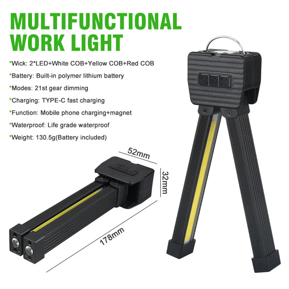 Foldable Gym Lamp for Posing Portable Worklight with Super Magnetic LED Posing Lamp with Hook & 7-grade Dimming USB Rechargeable Peaceful Pleasures Health and Wellness