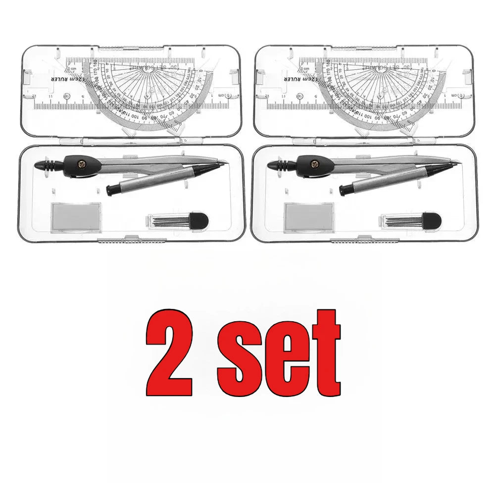 1Boxes Compass Protractor Set Small Ruler Geometry Drawing Tools for Math Architecture Drafting High School Supplies maths Peaceful Pleasures Health and Wellness 2 set