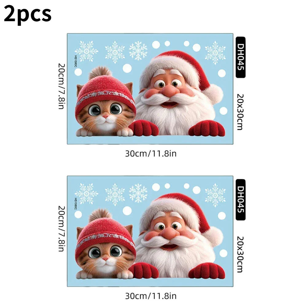 Christmas Window Door Mirror Stickers Santa Claus Cat Snowflake Glass Window Electrostatic Decal for Christmas Party Decoration Peaceful Pleasures Health and Wellness 2pcs