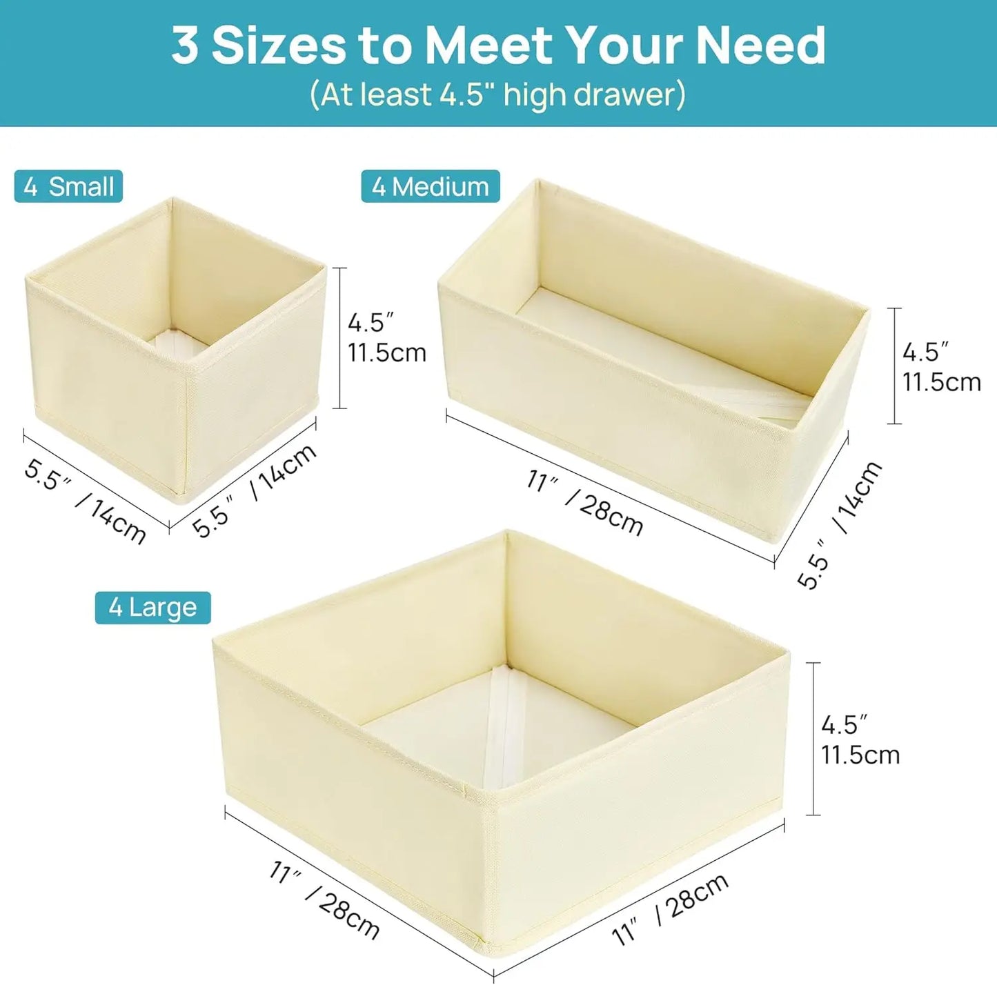12-Pack Foldable Fabric Drawer Organizers – 3 Sizes, Non-Woven Peaceful Pleasures Health and Wellness