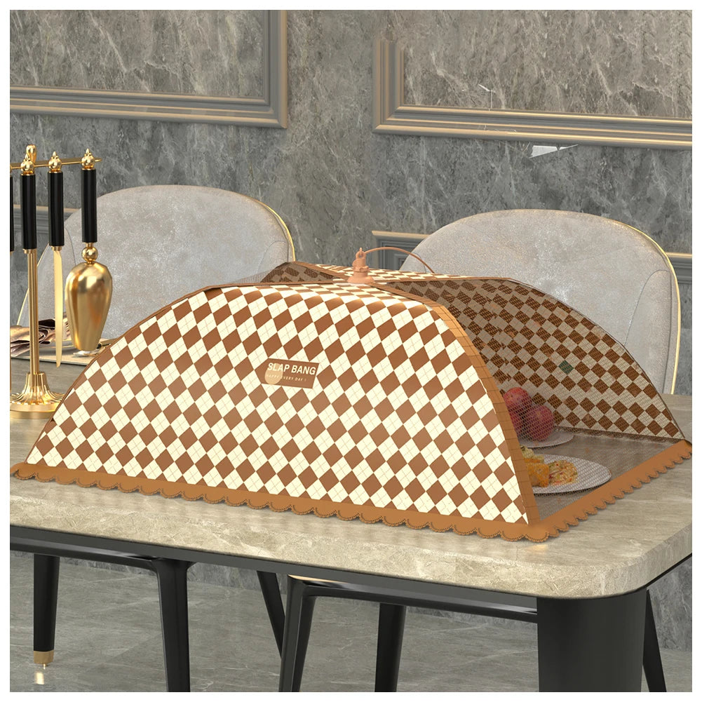 Dining Table Umbrella, Foldable Food Cover,Fine Mesh Large Capacity Foldable Food Umbrella-Tent,Anti-Fly Table Meal Covers, Peaceful Pleasures Health and Wellness Coffee Plaid Rectangular 50x70cm