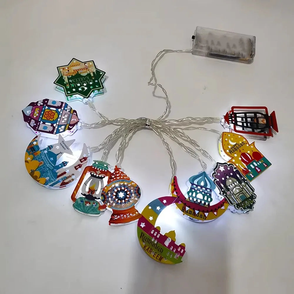 Eid Mubarak LED String Lights – Moon Star Iron Art Battery