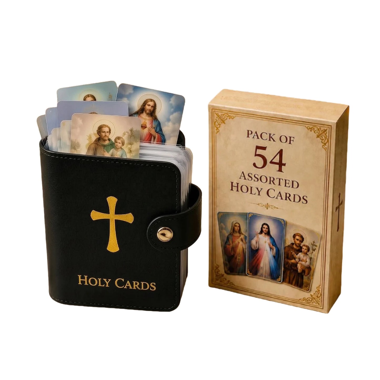 Versatile Prayer Cards Holders with Snap Closure Mini Saints Cards Wallet Multi Purpose for Religious Confirmation Baptism Gift Peaceful Pleasures Health and Wellness Black 24Pcs Cards