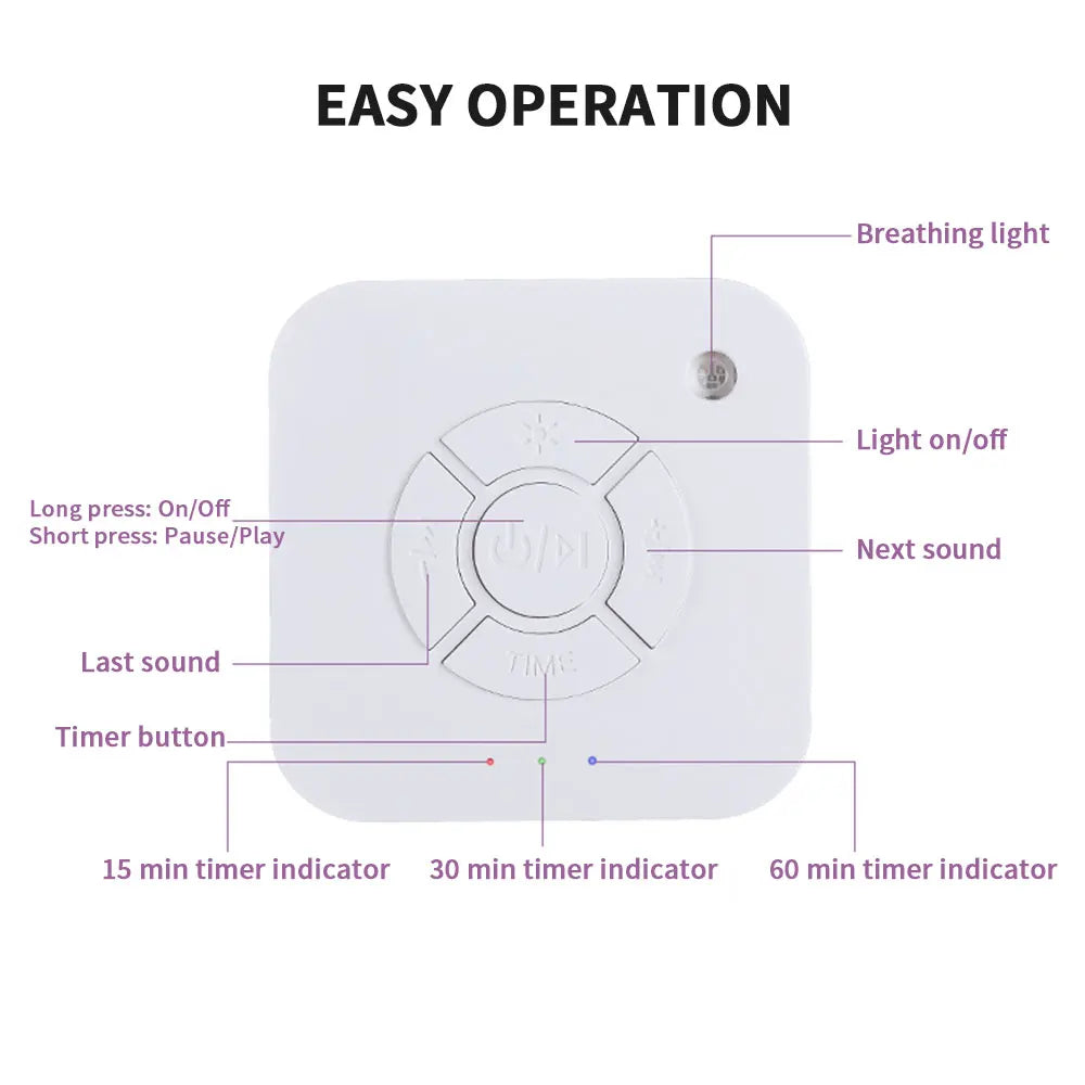 White Noise Sound Machine | 9 Sounds, Timer & Breathing Light