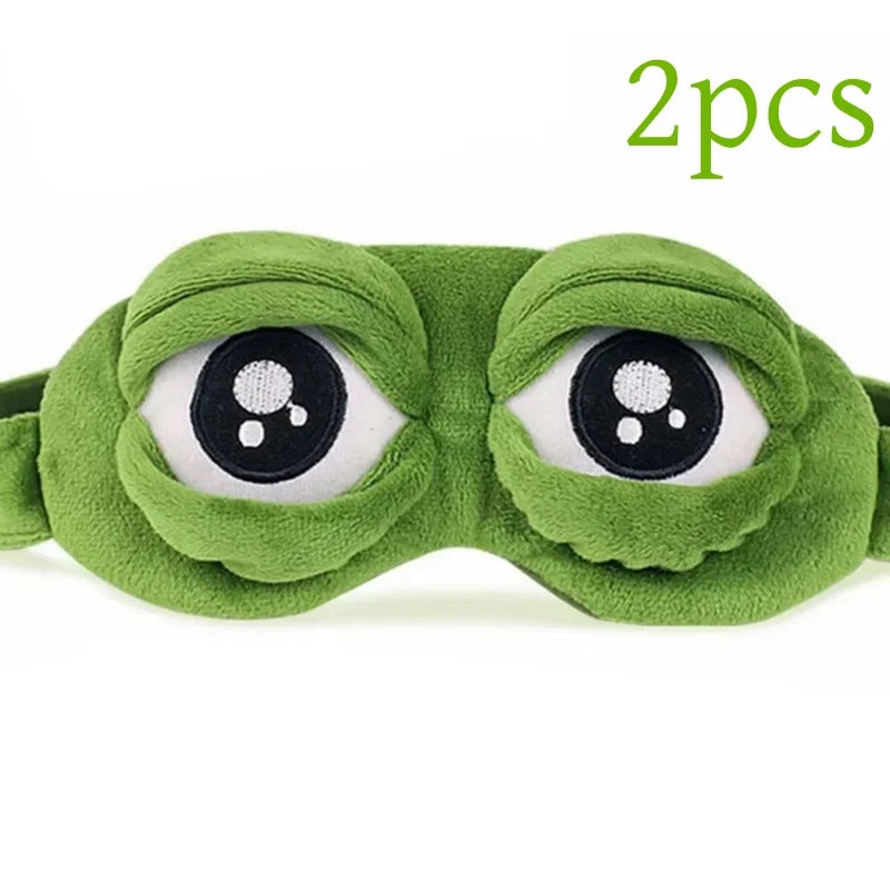 3D Sad Frog Sleep Mask Natural Sleeping Eyeshade Cover Shade Eye Patch Women Men Soft Portable Blindfold Travel Eyepatch Peaceful Pleasures Health and Wellness 2pcs