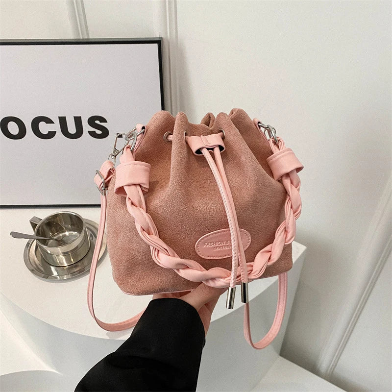 Drawstring Handbag Large Capacity Single Shoulder Bucket Bag Trendy and Fashionable Spring Single-shoulder Crossbody Bucket Bag Peaceful Pleasures Health and Wellness Pink