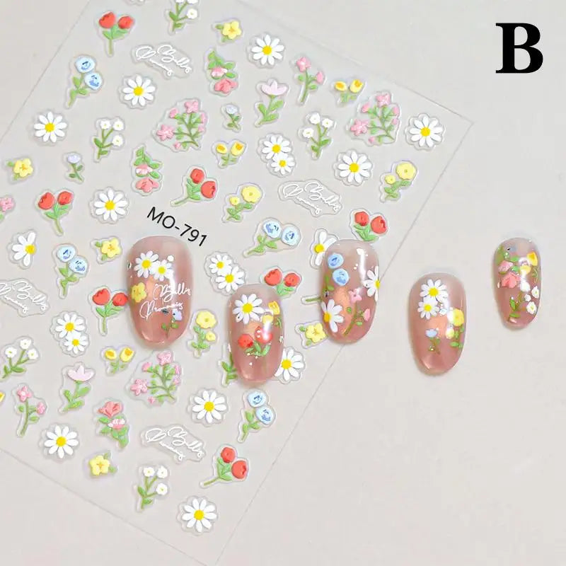 1 Sheet Spring And Summer Floral Nail Art Embossed Nail Art Stickers Nail Art Decal Easy To Apply Nail Decoration DIY Gift Peaceful Pleasures Health and Wellness B