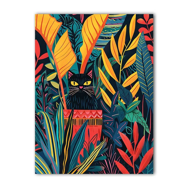 Abstract Wall Art Cute Black Cat in a Plant Pot Vintage Canvas Painting Modern Style Poster Prints Living Room Wall Decor Peaceful Pleasures Health and Wellness 03 40x50cm No Frame China Mainland
