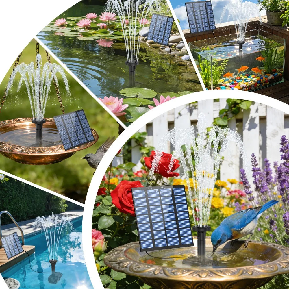 1.8W Split Solar Fountain Pump – 6 Nozzles, Bird Bath & Garden