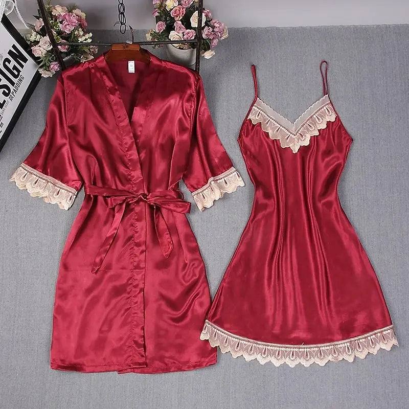 Lace-Trim Voile Robe & Lingerie Set | European Style