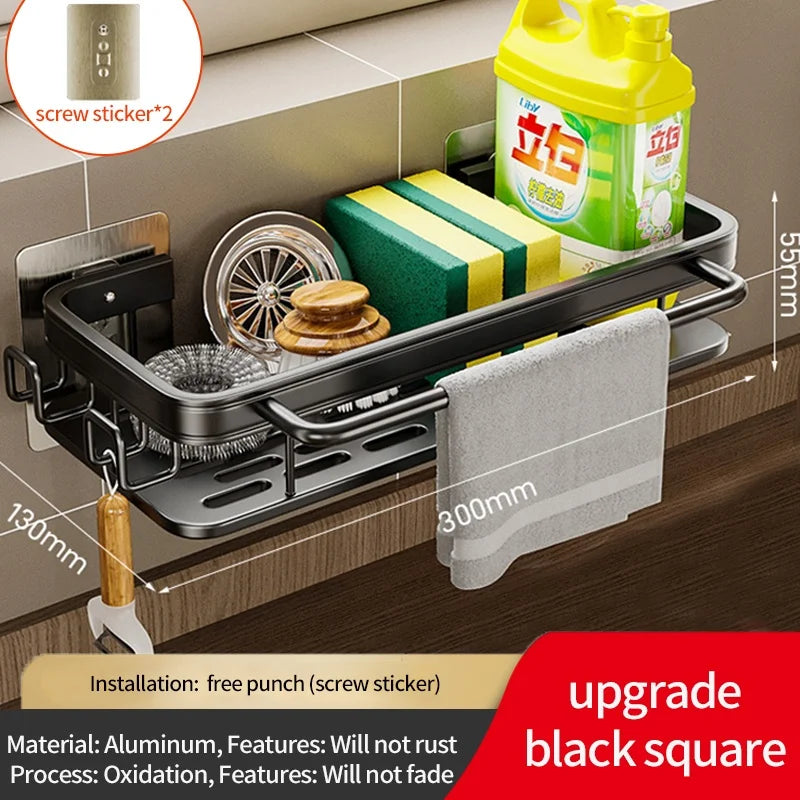 No-Drill Adhesive Kitchen Organizer Rack | Sponge & Soap Holder