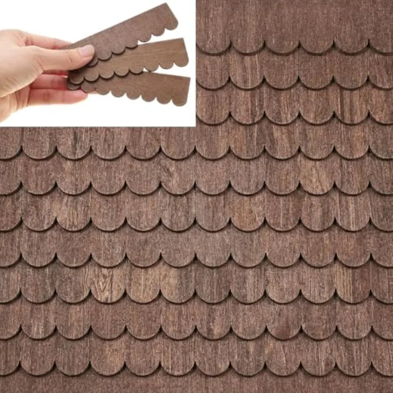 50pcs 1:12 Miniature Dollhouse Roof Shingles – Brown Wood DIY