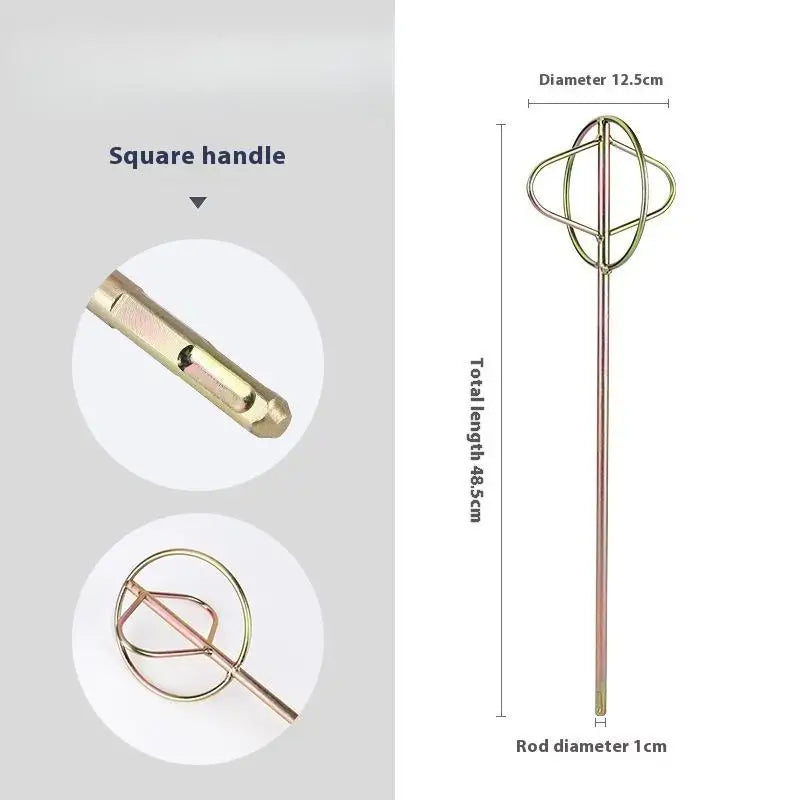 Gold 125mm Putty Powder Coating Paint Electric Mixer Rod Head Cement Mixing Rod Mixer Drill Paint Plaster Mortar Stirring Rod Peaceful Pleasures Health and Wellness Square handle