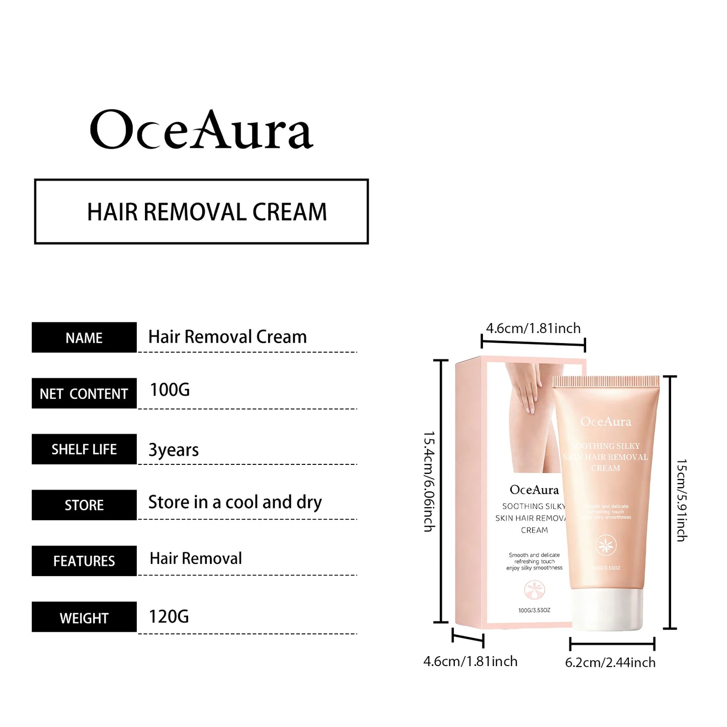 OceAura Gentle Hair Removal Cream 100g – Sensitive Skin Safe