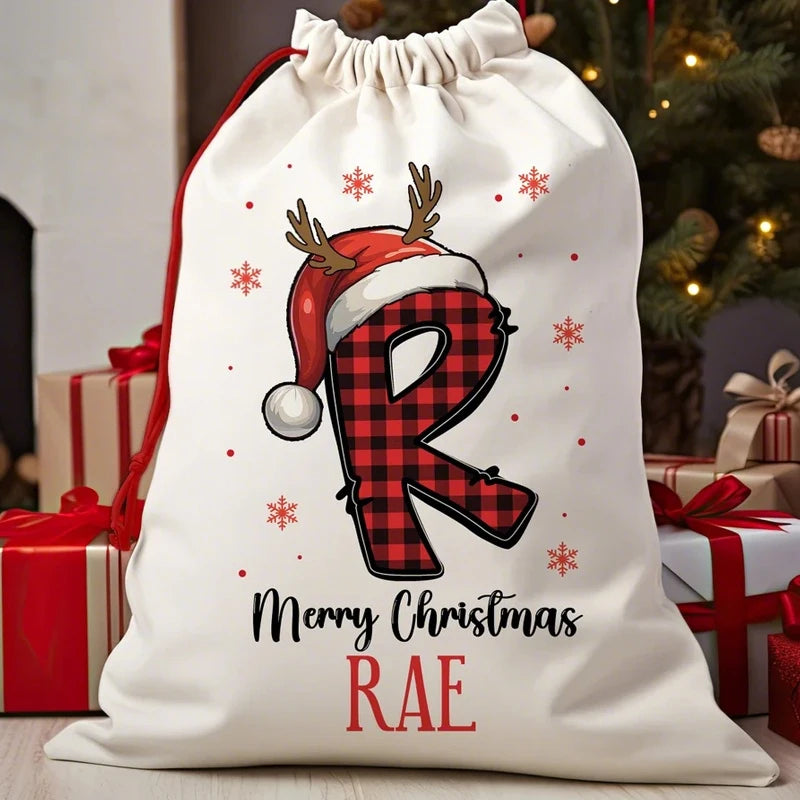 Personalised Christmas Santa Sack Drawstring Gift Bag for Kids