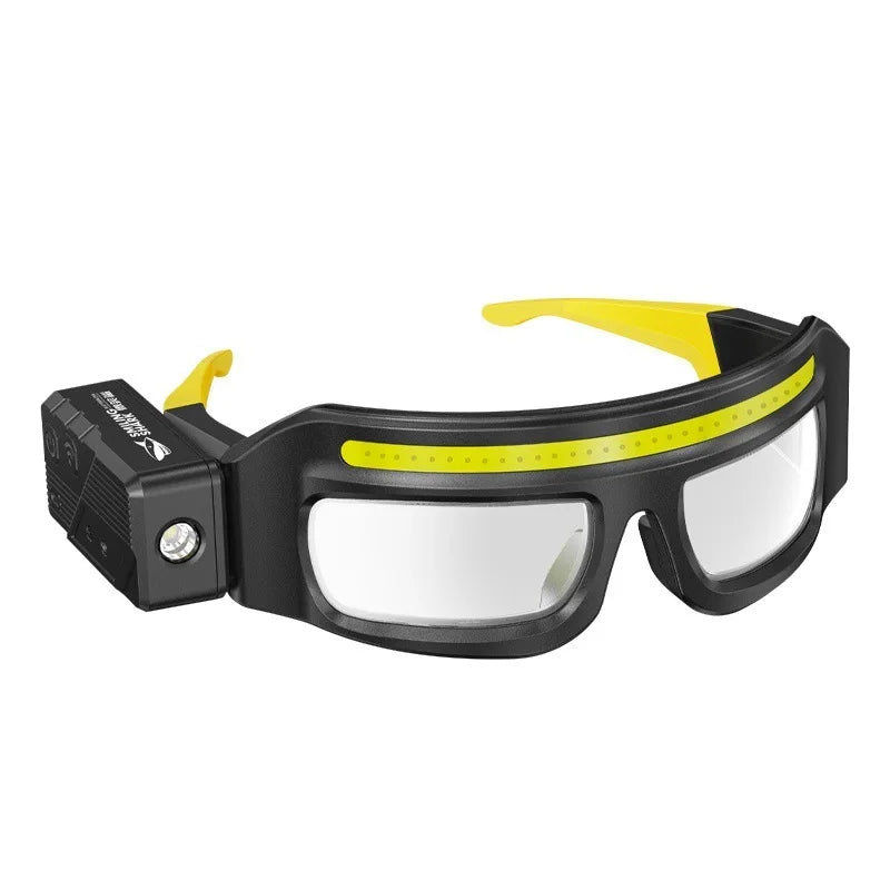 LED Headlamp Safety Glasses IPX4 Waterproof COB Type-C Rechargeable Dual Light Source Work Light Protective Eyewear Peaceful Pleasures Health and Wellness yellow