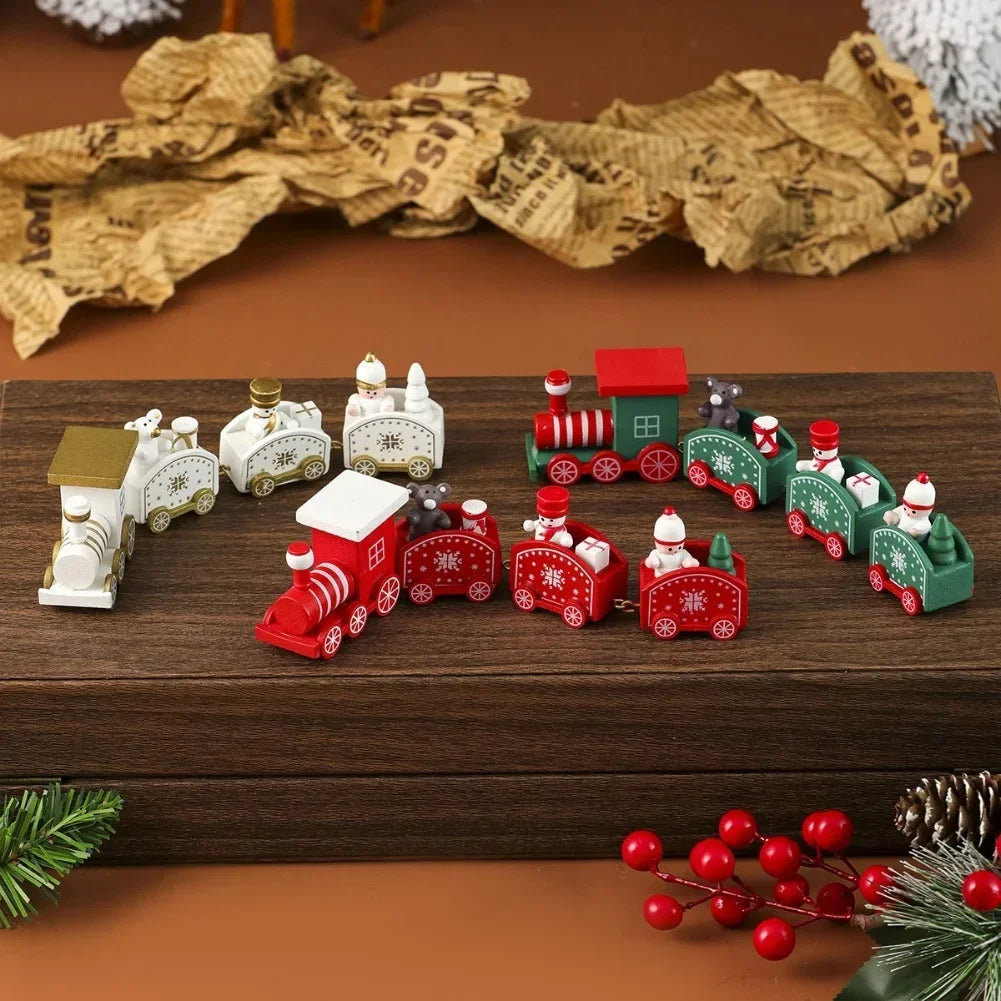 3pc Wooden Christmas Train Decoration – Tabletop Holiday Decor