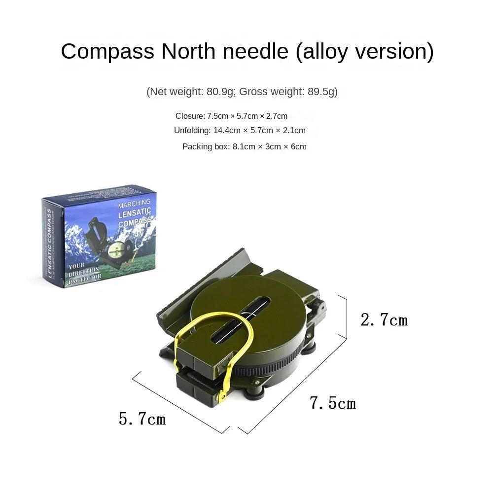 High Precision Army Compass, Waterproof Metal Sight Design Professional Outdoor Tool for Hiking Mountaineering Sports Peaceful Pleasures Health and Wellness Material Metal
