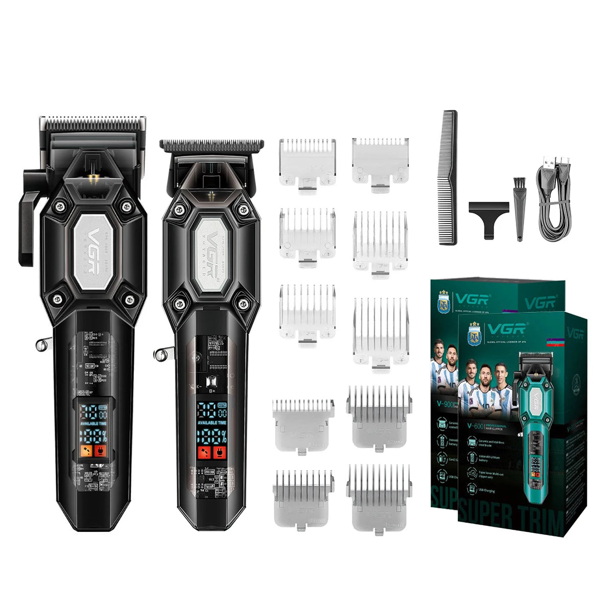 VGR V-600/V-900 Electric Hair Clipper Transparent Body Hair Trimmer LED Intelligent Digital Carving Electric Thruster Care Set Peaceful Pleasures Health and Wellness V-900 V-600black