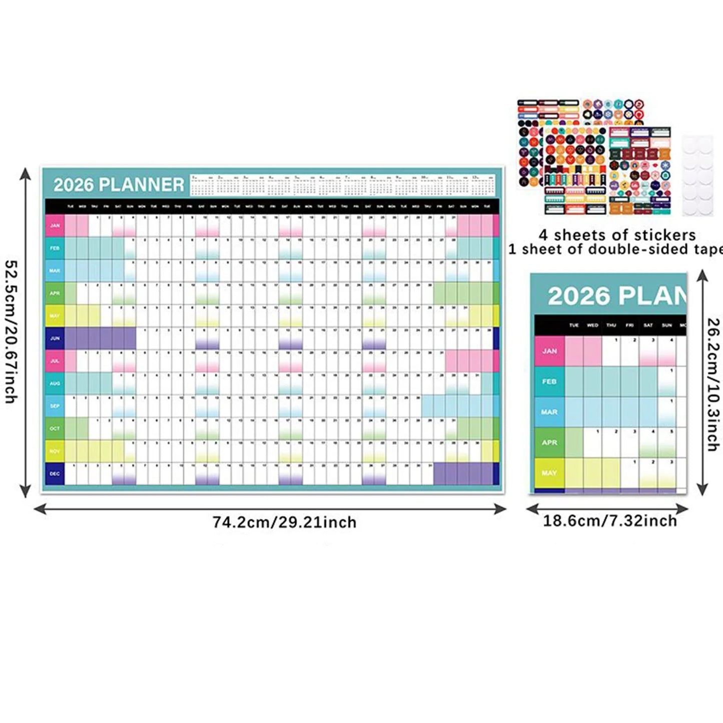 2026 Yearly Wall Calendar Poster with Stickers Large Planning Schedule Home Office Organization Time Management Tool Peaceful Pleasures Health and Wellness G