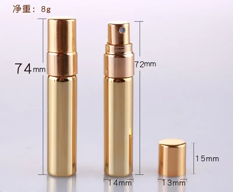1PCS Refillable Glass Metal Nozzle Perfume Spray Bottle Spray Atomizer Portable Travel Cosmetic Container Perfume Bottle Peaceful Pleasures Health and Wellness 5ml Gold