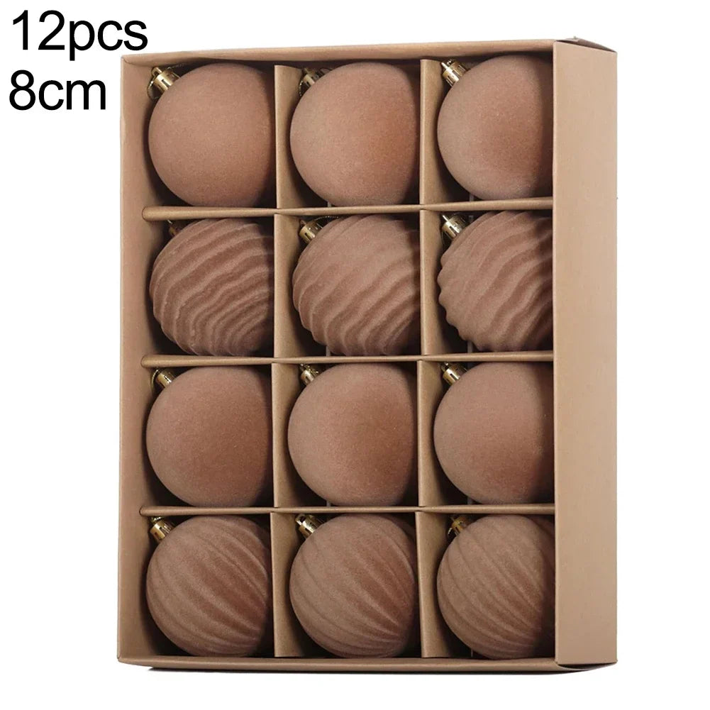 12-Pack Flocked Christmas Ball Ornaments 6cm & 8cm | Xmas Decor