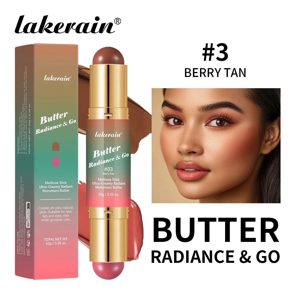 Lakerain Butter Makeup Stick Nature Bronze Colored Matte Effect Moisturizing Smooth Dual-head Design Multi-purpose Makeup Stick Peaceful Pleasures Health and Wellness Berry Tan