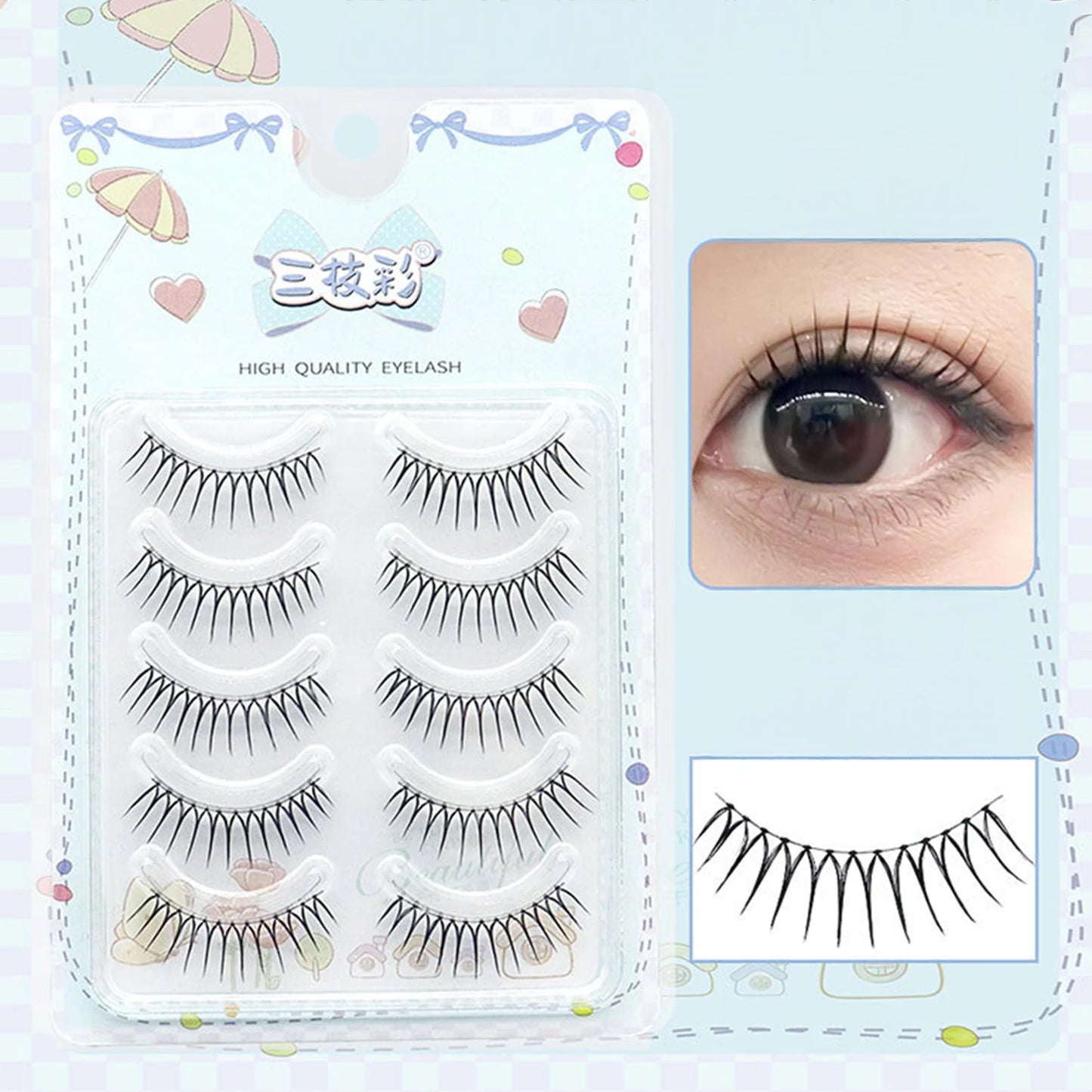 U Shape Korean False Eyelashes – 5 Pairs Natural Strip Lashes