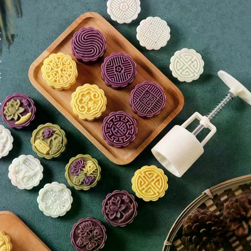 7-Piece Flower Mooncake Mold Set | Hand Press Fondant Cake Mold Cake & Mooncake Mold Peaceful Pleasures Health and Wellness