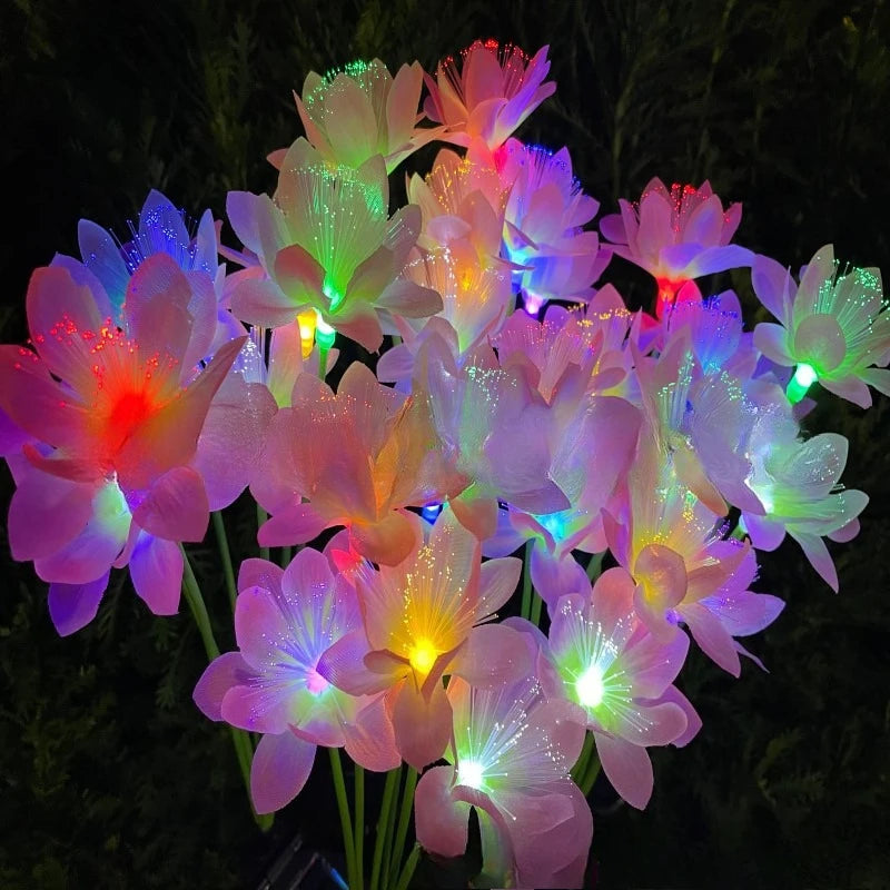 Solar Camellia Flower LED Garden Stake Light | Fiber Optic Lamp