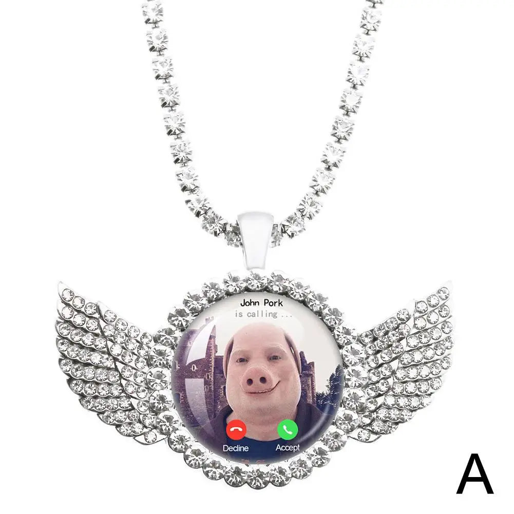 Funny Pig Angel Wings Pendant Necklace | Humor Jewelry Gift