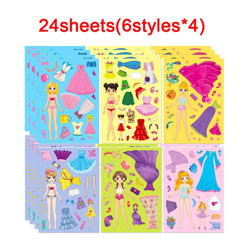 Funny Cartoon Boys Girls Dress Up Puzzle Stickers Kids DIY Make Face