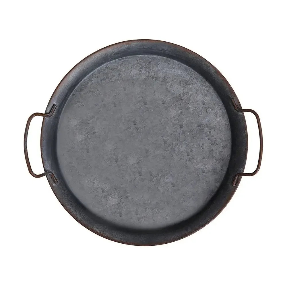 High quality Metal Bread Tray With Handle Old Iron Home Decor Tableware Plate with handle round tray for food & home photo prop Peaceful Pleasures Health and Wellness 20cm