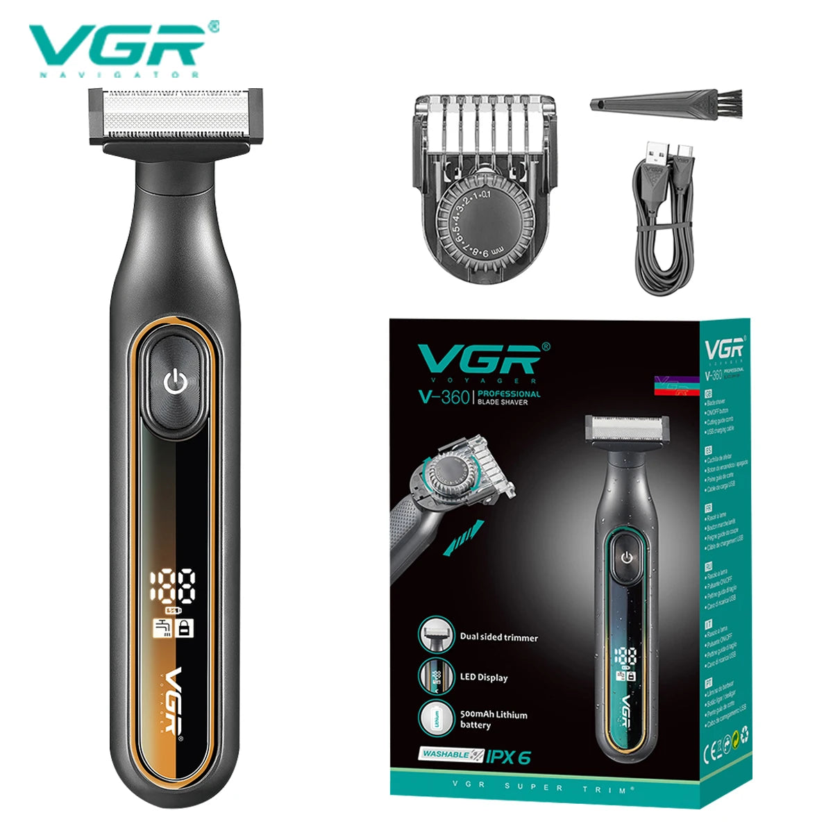 VGR 360 Hair Trimmer Cordless Beard Shaver Professional Hair Cutting Machine Waterproof 2 In 1 Digital Display Trimmer for Men Peaceful Pleasures Health and Wellness 360 yello