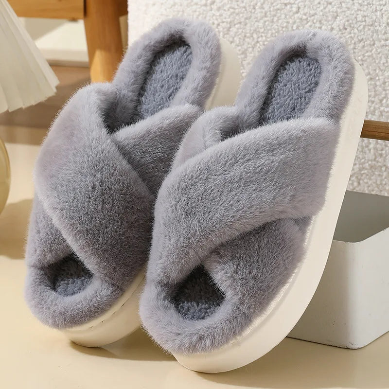 Women's Fluffy Plush Winter Slippers | Warm Indoor House Shoes