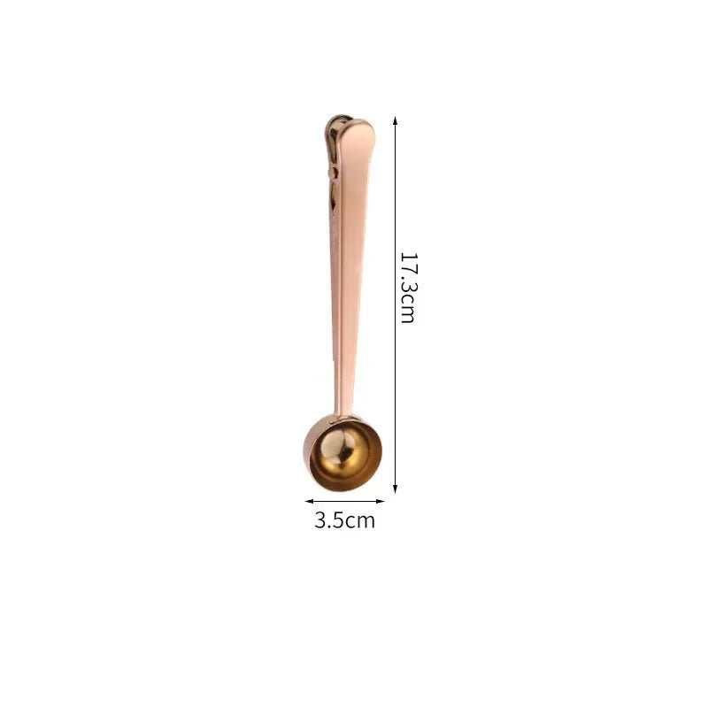 Coffee Spoon Clamp Stainless Steel Drinkware Sealing Clamp 2 in 1 Milk Powder Clamp Food Kitchen Accessories Peaceful Pleasures Health and Wellness rose gold