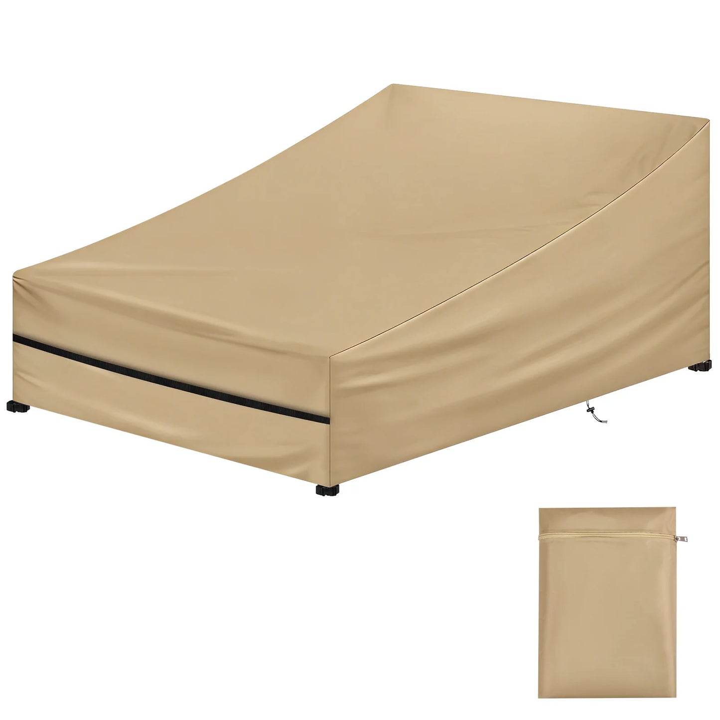 Waterproof Garden Sunbed Cover 1/2 Seater 210D Oxford Windproof Outdoor Sun Lounger Covers Anti-UV Patio Sunbed Lounger Cover Peaceful Pleasures Health and Wellness Khaki 210x150x40x90CM