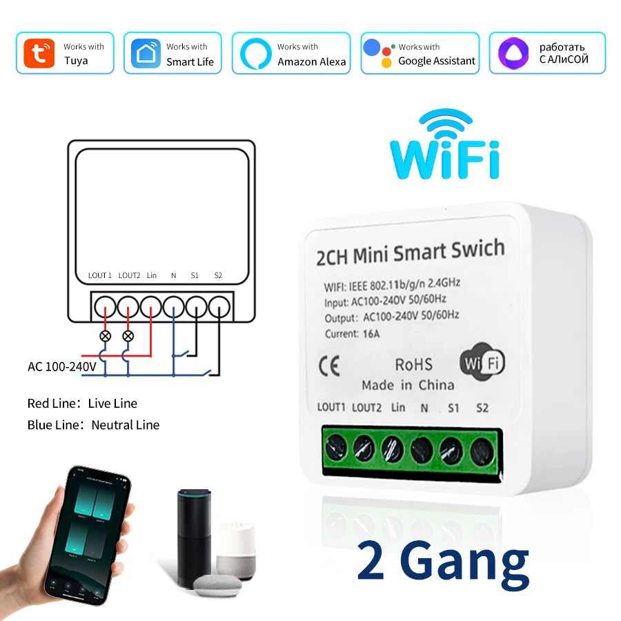 Tuya ZigBee Breaker 433 WiFi Smart Switch 2Way Breaker Relay Module 220V 110V 16A Smart Life Voice Control For Alexa Google Home Peaceful Pleasures Health and Wellness 2CH WiFi Switch