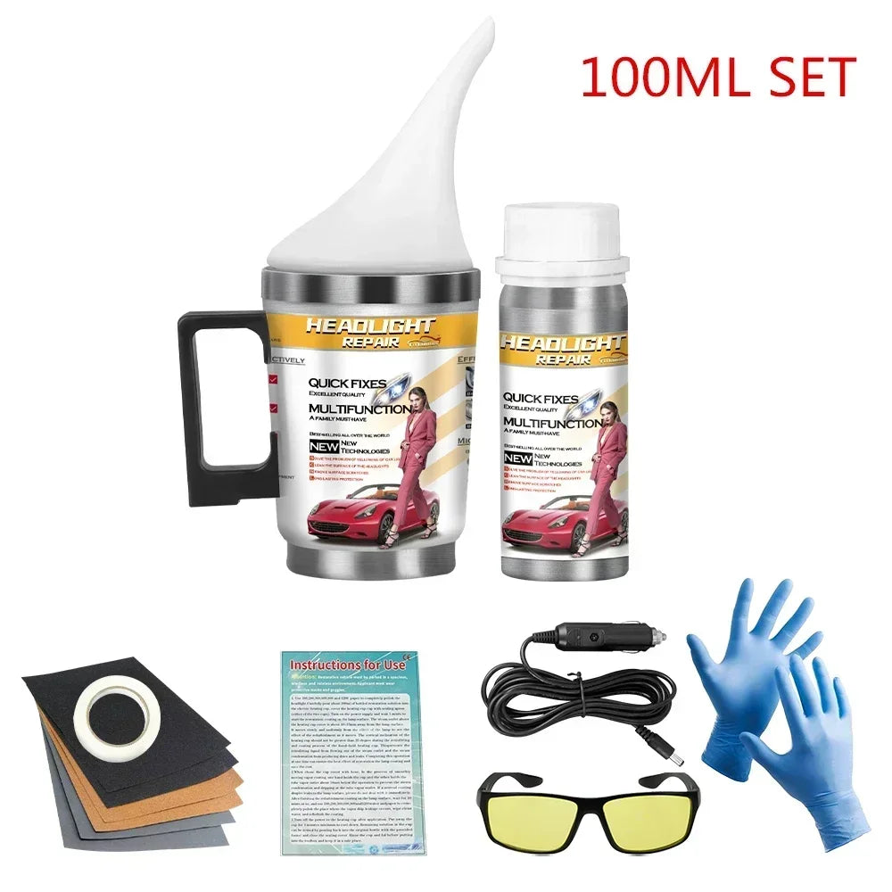 Headlights Liquid Polymer Headlight Chemical Polish Repair Fluid Refurbishment Scratch Repair Polishing Headlights Kit Peaceful Pleasures Health and Wellness 100ML with tool
