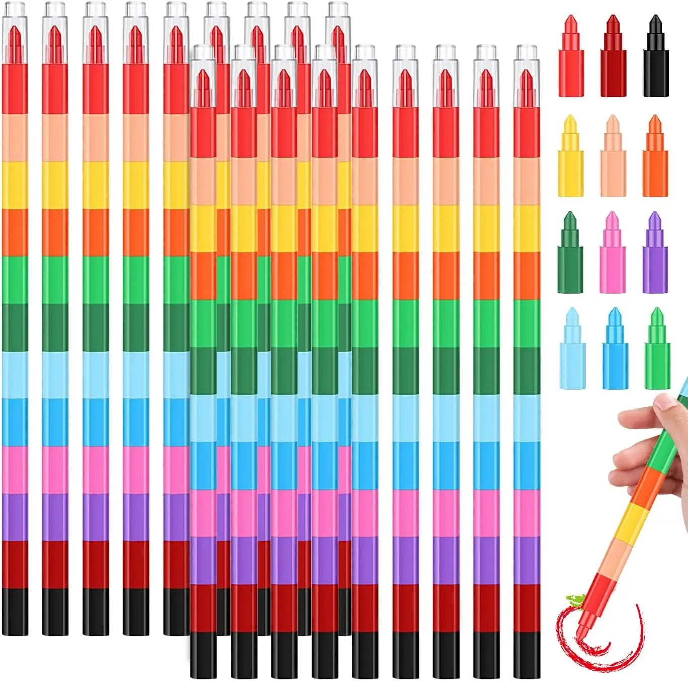 Colorful Stacking Crayons Stackable Buildable Crayons for School Office Supplies, DIY Rainbow Pencil,12 Colors Peaceful Pleasures Health and Wellness 18pcs