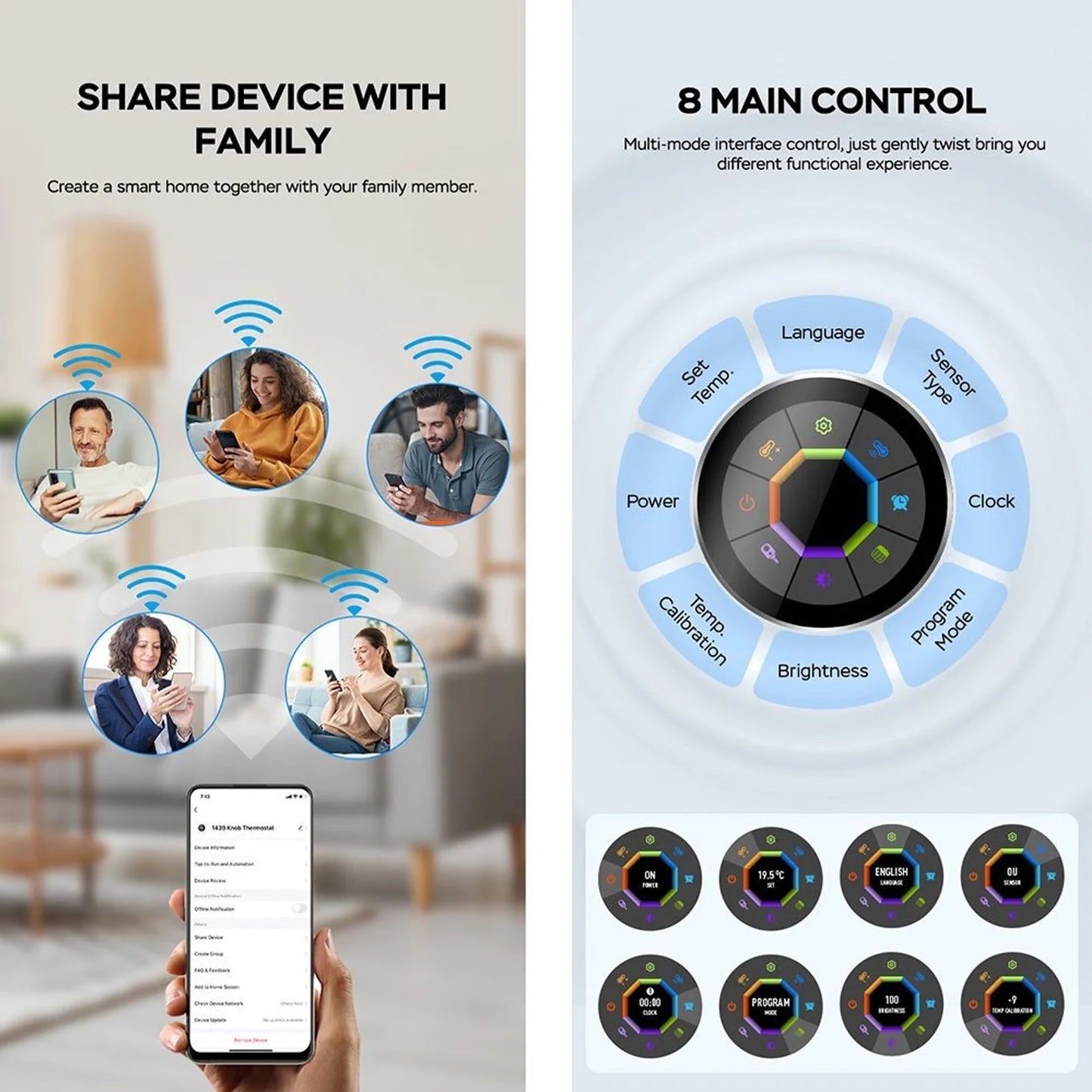 Smart Knob Thermostat Water Heating Digital Thermostat Intuitive 95~240VAC Digital IP20 Protecting Temp Controller for Home Peaceful Pleasures Health and Wellness