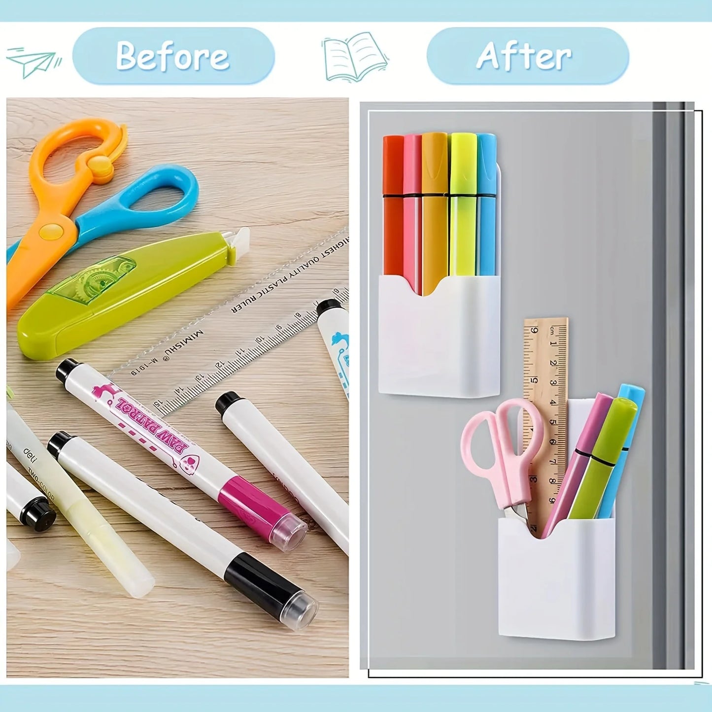 2-Pack Magnetic Holder Organizer 3 Pens Markers Chalk Wall-mounted
