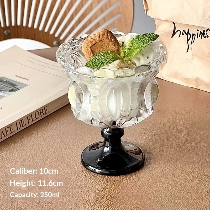 2026 Hot Nordic Relief Cup Glass Cup Ice Cream Ice Cream Dessert Yogurt Pudding Home Dessert Coffee Cup Home Breakfast Container Peaceful Pleasures Health and Wellness Black 230