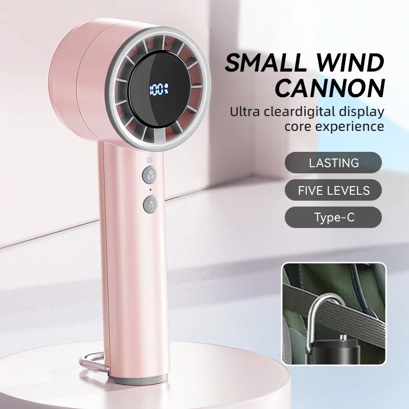 Handheld Mini Ice Fan Refrigeration Air Conditioner Rechargeable With LED Display 5 Speed Super Cool Turbo Fan For Travel Peaceful Pleasures Health and Wellness Pink