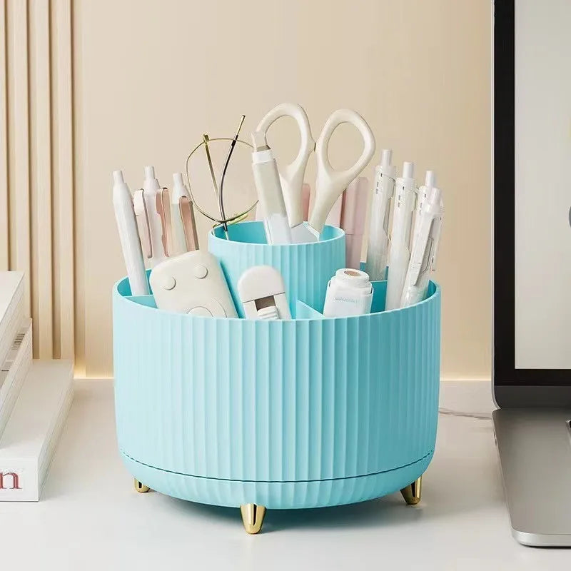 Desk Pencil Pen Holder - 5 Slot 360 Degree Rotating Desk Pen Organizer for Desktop Makeup Storage Stationery Supplies Cup Pot Peaceful Pleasures Health and Wellness Blue